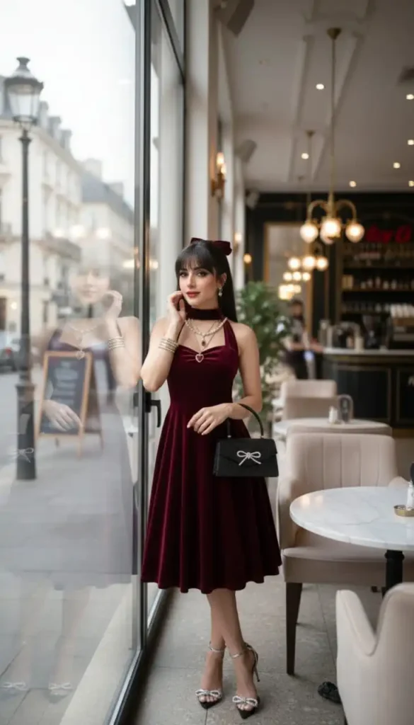 maroon velvet frock