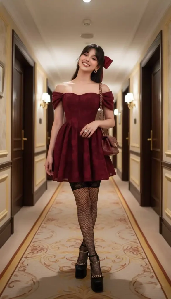 Girl in off-the-shoulder mini-dress