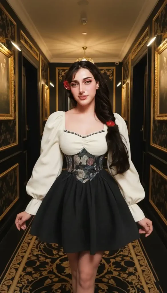 a girl in off-white blouse