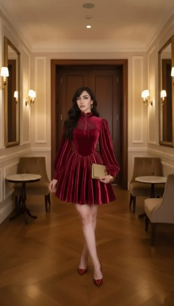 Girl in velvet mini-dress