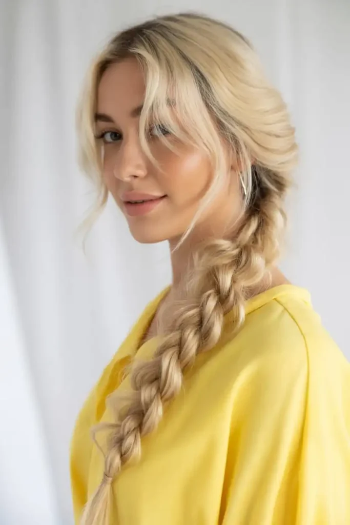 french braid with curtain bangs