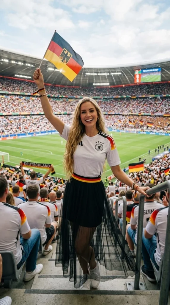 pretty girl in german football shirt in stadium