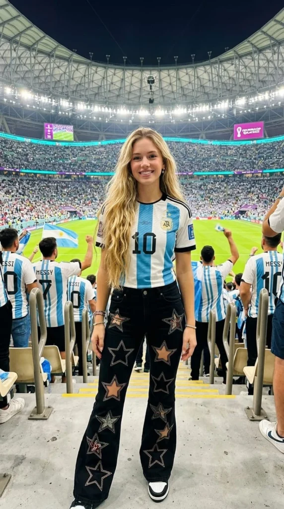 pretty girl in argentine football shirt in stadium